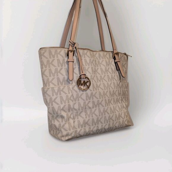 Michael Kors Jet Travel Set Top Zip Signature Monogram Tote - Vanilla - Picture 2 of 10